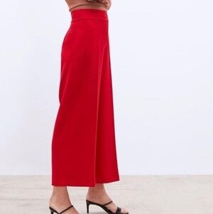 ZARA Woman Wide Leg Ankle High Rise Trousers In Bright Red. Size Small NWOT